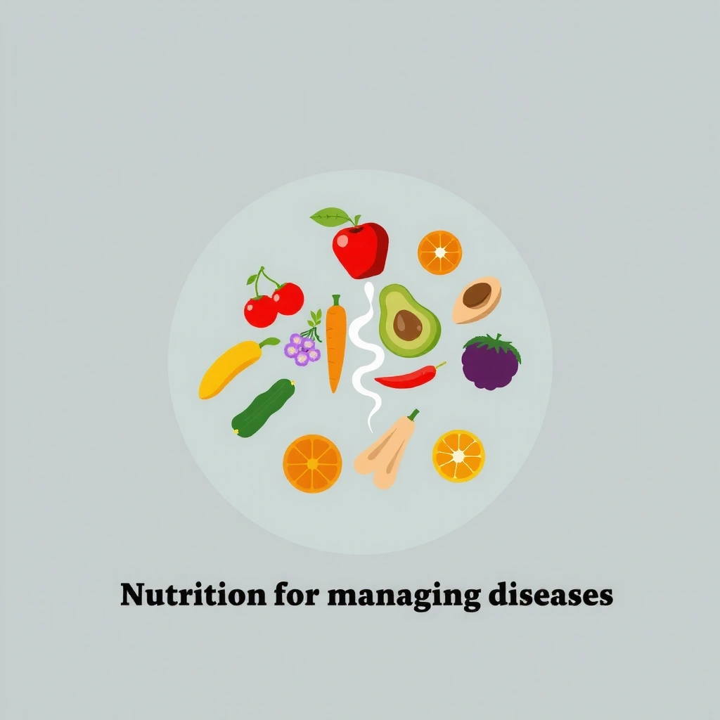 Illustration von Lebensmitteln, die eine Apothekenkreuzung bilden, symbolisiert Ernährung bei Krankheiten.