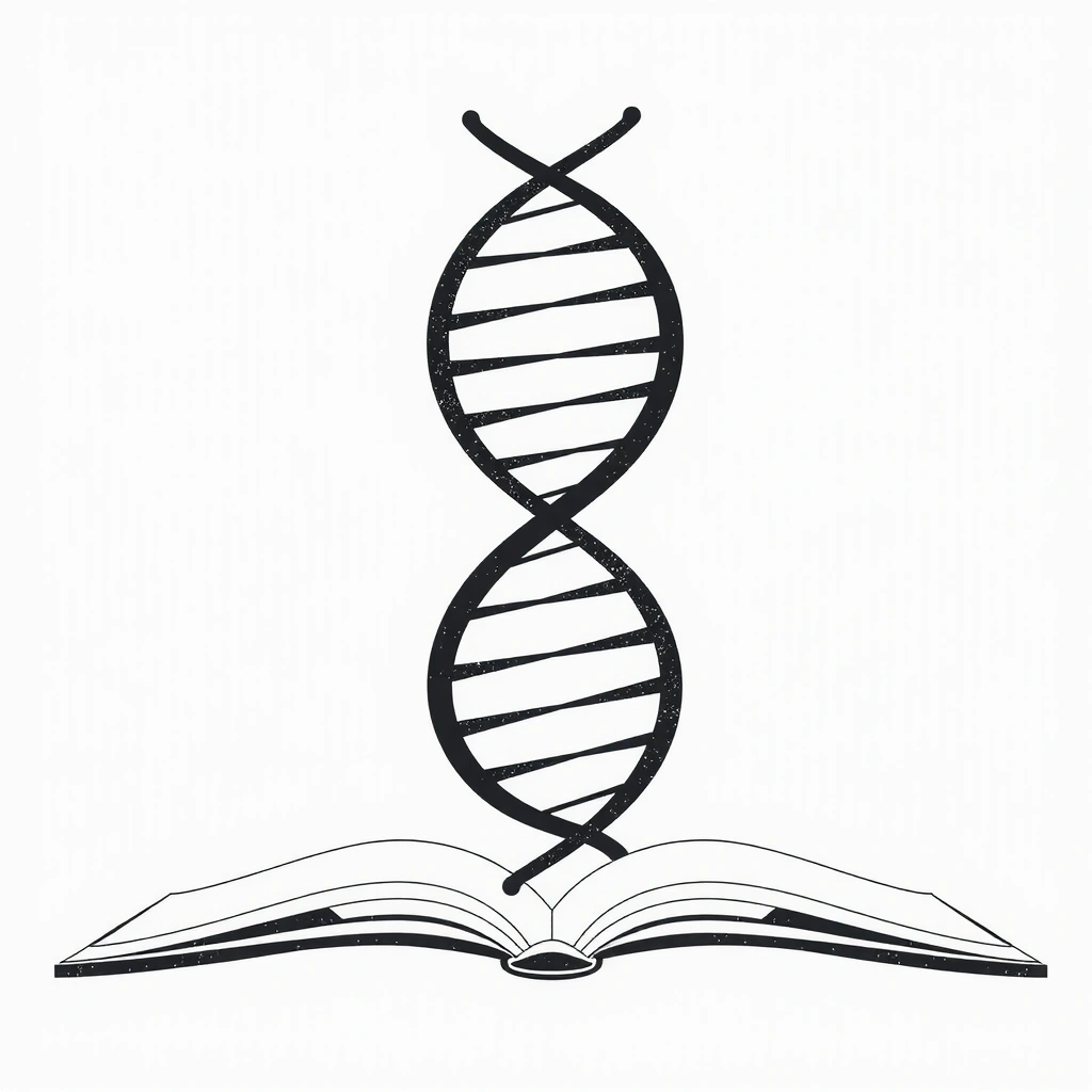 Stilisierte DNA-Helix mit einem Buch, symbolisiert wissenschaftlich fundierte Beratung.